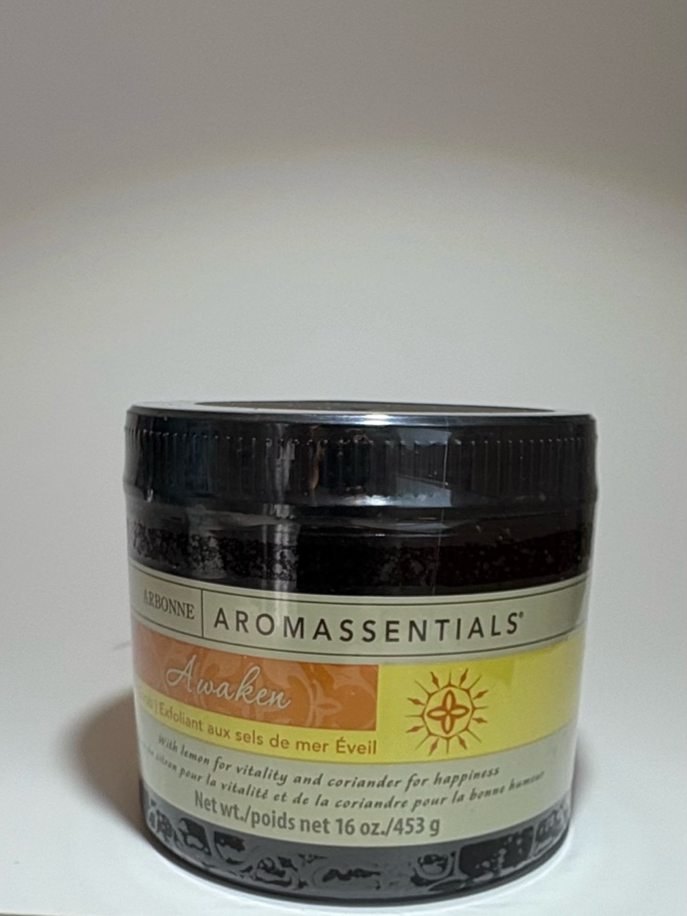 Arbonne Aromassentials Awaken Sea Salt Scrub - Yellow, Orange, Black
